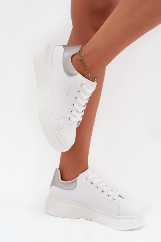 Sneakers Stilvollllschuhe Feminin mit einer Plattform Big Star SS274245 INeiß-Silberfarbe