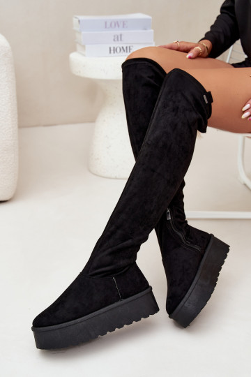 Damen-hohe Stiefel mit Plattform über das Knie Big Star SS274264 in Schwarz