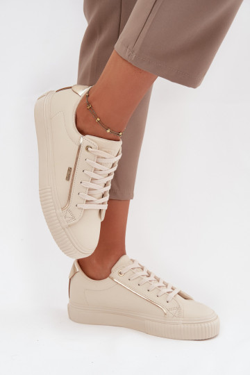Feminin Sneakers Stilvollllschuhe aus Öko-Leder Big Star SS274027 Beige-goldene Farbe
