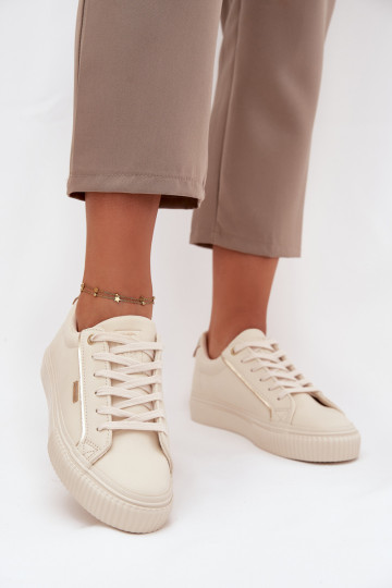 Feminin Sneakers Stilvollllschuhe aus Öko-Leder Big Star SS274027 Beige-goldene Farbe 2