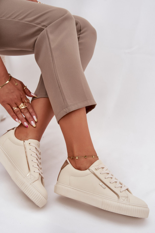 Feminin Sneakers Stilvollllschuhe aus Öko-Leder Big Star SS274027 Beige-goldene Farbe