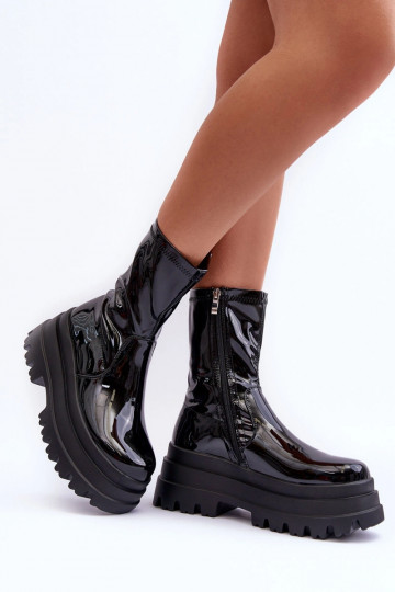 mit Lackeffekt Stiefel mit einer Plattform schZuarze Farbe Kylira 2