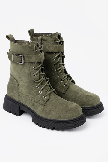 Khaki-Farbe-Farbe hohe Reitstiefel z grubą podeszZuą i Schnürsenkelm