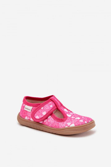 Hausschuhe Barefoot Kindisch mit Herzen mit Klebeverschlüssen Milami pinke Farbe Talirae
