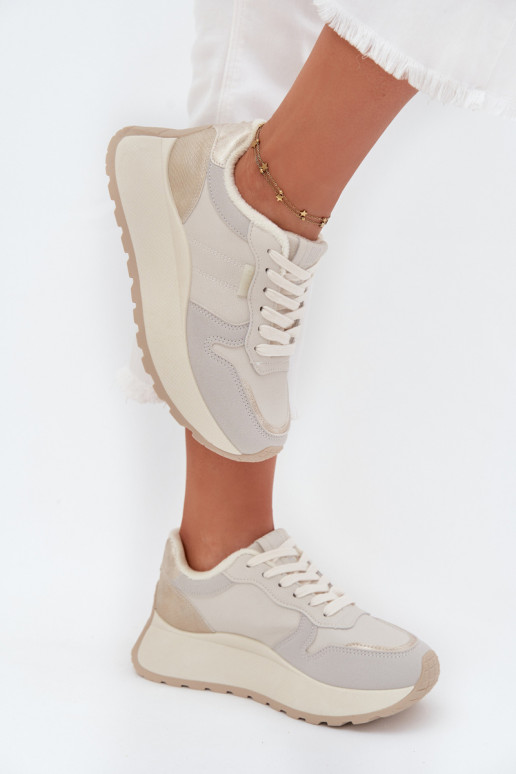 sich Zuarm laufen Sneakers Stilvollllschuhe Feminin mit einer Plattform Big Star SS274008 HI-POLY SYSTEM elfenbeinfarbe