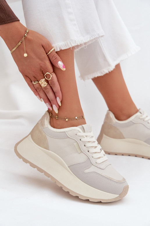 sich Zuarm laufen Sneakers Stilvollllschuhe Feminin mit einer Plattform Big Star SS274008 HI-POLY SYSTEM elfenbeinfarbe