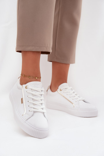 Feminin Sneakers Stilvollllschuhe aus Öko-Leder Big Star SS274026 INeiß-goldene Farbe