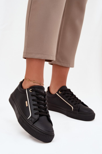 Damen schwarze und goldene Sneakers im Stil von Big Star SS274025 aus Eco-Leder 2