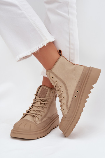 Gepolsterte Damen sandfarbene Freizeitschuhe mit Schaft Big Star OO274A356 2