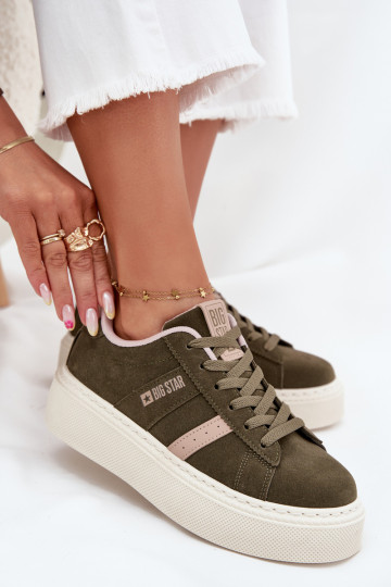 Sneakers Stilvollllschuhe Feminin mit einer Plattform Big Star SS274349 grüne Farbe