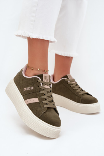Sneakers Stilvollllschuhe Feminin mit einer Plattform Big Star SS274349 grüne Farbe 2