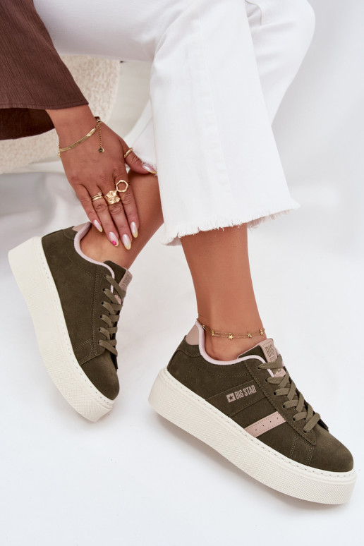 Sneakers Stilvollllschuhe Feminin mit einer Plattform Big Star SS274349 grüne Farbe