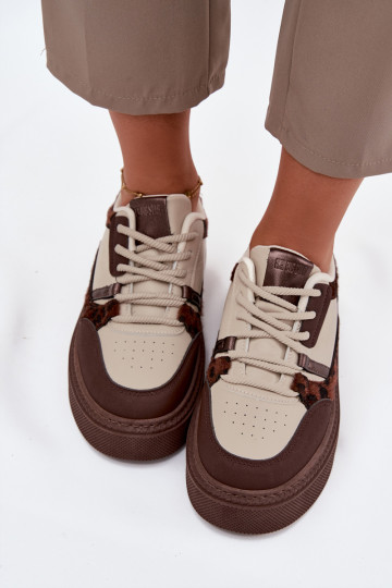 Feminin Sneakers Stilvollllschuhe mit einer Plattform Big Star SS274356 mit Leopardenfellmuster braun-Beige