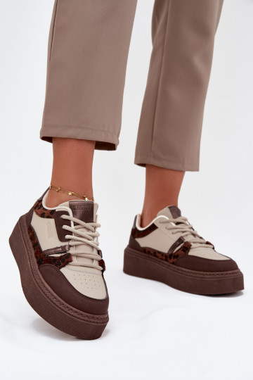 Feminin Sneakers Stilvollllschuhe mit einer Plattform Big Star SS274356 mit Leopardenfellmuster braun-Beige 2