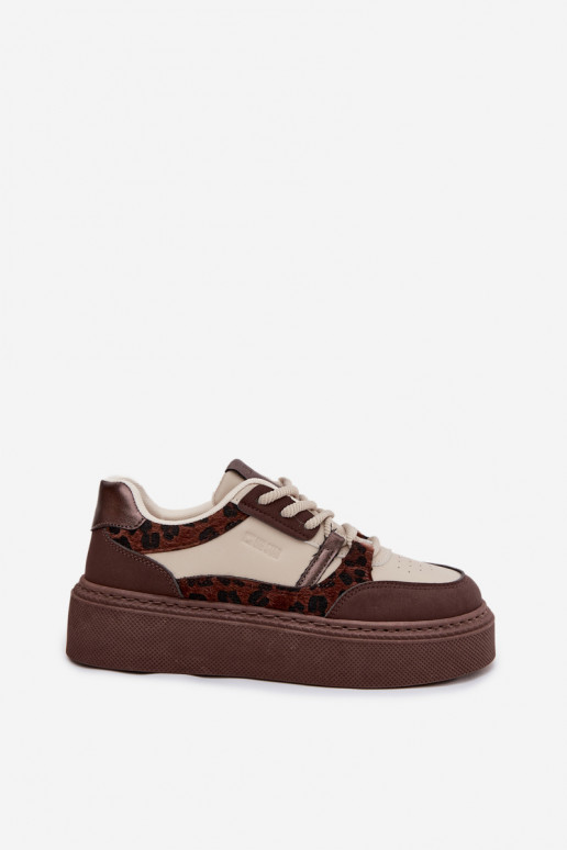 Feminin Sneakers Stilvollllschuhe mit einer Plattform Big Star SS274356 mit Leopardenfellmuster braun-Beige Feminin Sneakers Stilvollllschuhe mit einer Plattform Big Star SS274356 mit Leopardenfellmuster braun-Beige