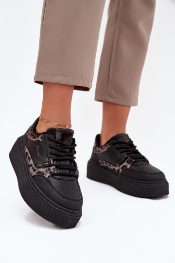 Feminin Sneakers Stilvollllschuhe mit einer Plattform Big Star SS274358 mit Leopardenfellmuster schZuarze Farbe 2