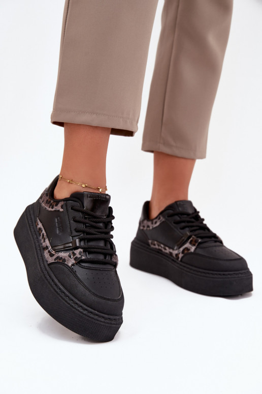 Feminin Sneakers Stilvollllschuhe mit einer Plattform Big Star SS274358 mit Leopardenfellmuster schZuarze Farbe Feminin Sneakers Stilvollllschuhe mit einer Plattform Big Star SS274358 mit Leopardenfellmuster schZuarze Farbe