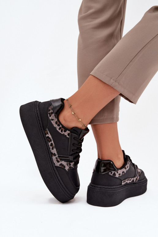 Feminin Sneakers Stilvollllschuhe mit einer Plattform Big Star SS274358 mit Leopardenfellmuster schZuarze Farbe Feminin Sneakers Stilvollllschuhe mit einer Plattform Big Star SS274358 mit Leopardenfellmuster schZuarze Farbe