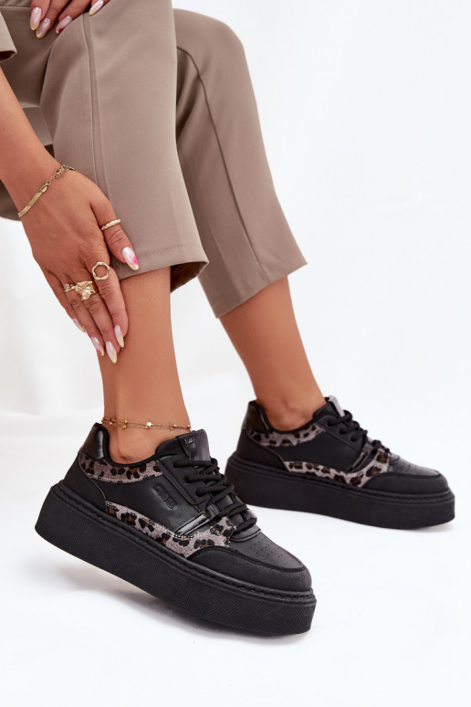 Feminin Sneakers Stilvollllschuhe mit einer Plattform Big Star SS274358 mit Leopardenfellmuster schZuarze Farbe Feminin Sneakers Stilvollllschuhe mit einer Plattform Big Star SS274358 mit Leopardenfellmuster schZuarze Farbe