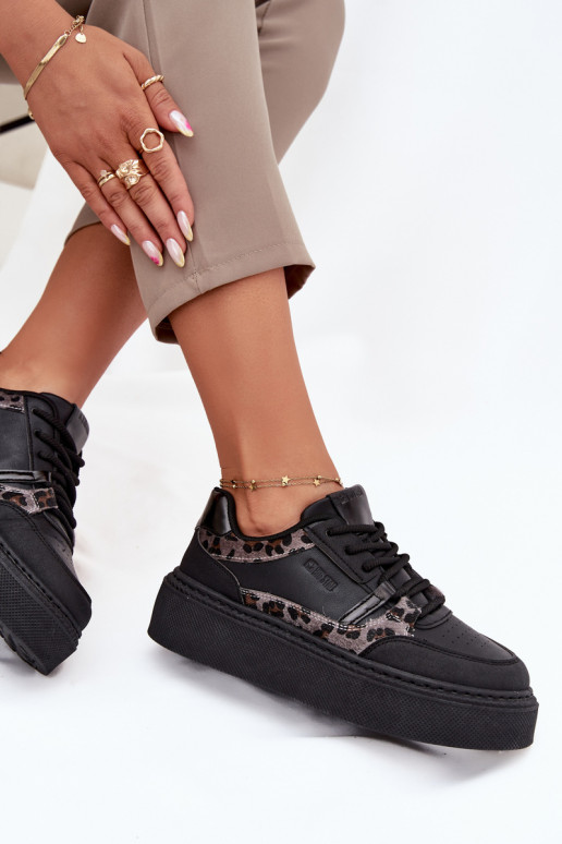 Feminin Sneakers Stilvollllschuhe mit einer Plattform Big Star SS274358 mit Leopardenfellmuster schZuarze Farbe Feminin Sneakers Stilvollllschuhe mit einer Plattform Big Star SS274358 mit Leopardenfellmuster schZuarze Farbe