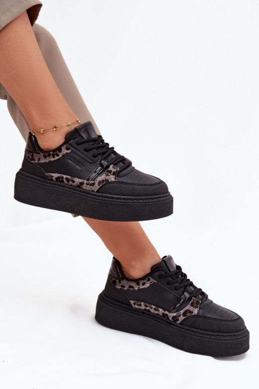 Feminin Sneakers Stilvollllschuhe mit einer Plattform Big Star SS274358 mit Leopardenfellmuster schZuarze Farbe Feminin Sneakers Stilvollllschuhe mit einer Plattform Big Star SS274358 mit Leopardenfellmuster schZuarze Farbe