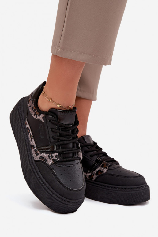 Feminin Sneakers Stilvollllschuhe mit einer Plattform Big Star SS274358 mit Leopardenfellmuster schZuarze Farbe Feminin Sneakers Stilvollllschuhe mit einer Plattform Big Star SS274358 mit Leopardenfellmuster schZuarze Farbe