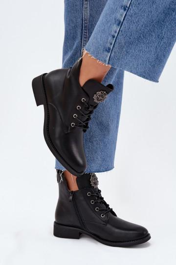 Schuhe mit niedrigem Absatz für Damen mit breiten Absätzen Mit Dekorationen Detalem sich Zuarm laufen schZuarze Farbe Cylira 2
