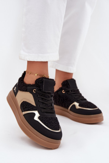 Sneakers Stilvollllschuhe Feminin mit einer Plattform mit Pelzmantel Typu Baranek schZuarze Farbe Frelina