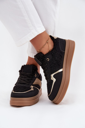 Sneakers Stilvollllschuhe Feminin mit einer Plattform mit Pelzmantel Typu Baranek schZuarze Farbe Frelina 2