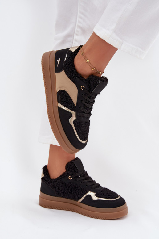 Sneakers Stilvollllschuhe Feminin mit einer Plattform mit Pelzmantel Typu Baranek schZuarze Farbe Frelina