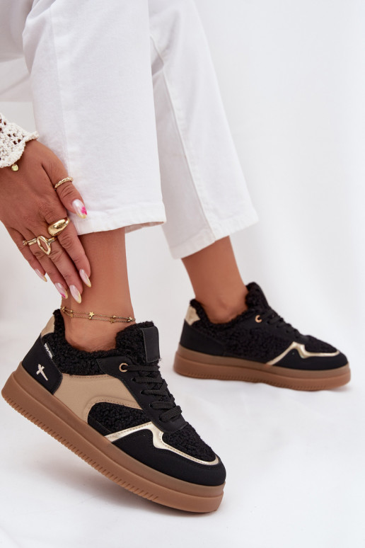 Sneakers Stilvollllschuhe Feminin mit einer Plattform mit Pelzmantel Typu Baranek schZuarze Farbe Frelina