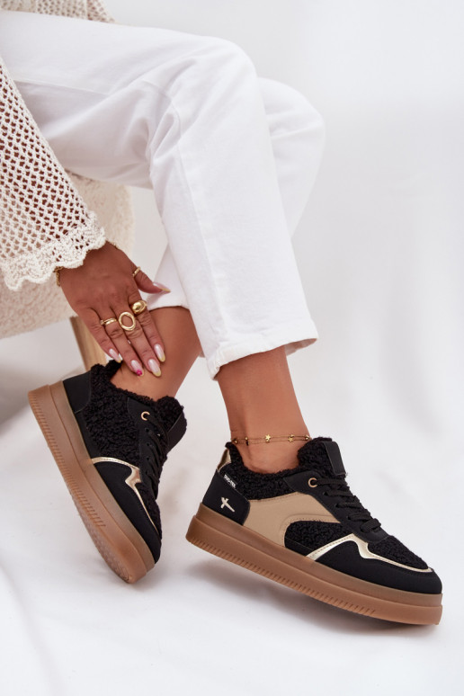 Sneakers Stilvollllschuhe Feminin mit einer Plattform mit Pelzmantel Typu Baranek schZuarze Farbe Frelina