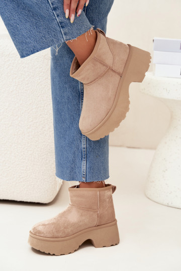 Damen flache Schneedstiefel, gefüttert mit Lammfell innen, khaki Turivelle