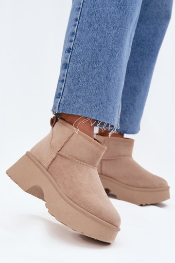 Damen flache Schneedstiefel, gefüttert mit Lammfell innen, khaki Turivelle 2