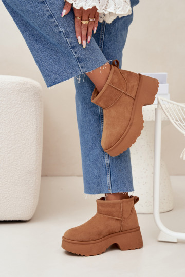Damen flache Schneedstiefel, gefüttert mit Lammfell innen, braun Turivelle