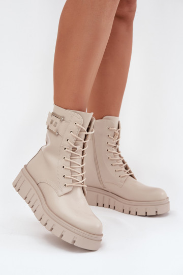 Damenstiefel mit einer Plattform Mit Dekorationen Detalem sich Zuarm laufen elfenbeinfarbe Lyrana