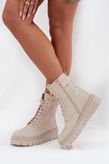 Damenstiefel mit einer Plattform Mit Dekorationen Detalem sich Zuarm laufen elfenbeinfarbe Lyrana 2