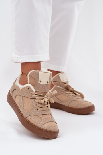 Sneakers Stilvollllschuhe Feminin mit einer Plattform sich Zuarm laufen mit Fell innen Beige Solvia 2