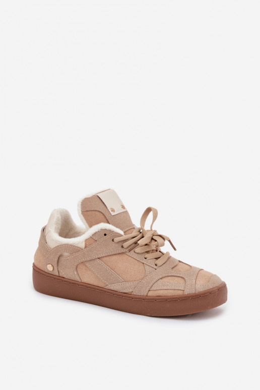 Sneakers Stilvollllschuhe Feminin mit einer Plattform sich Zuarm laufen mit Fell innen Beige Solvia