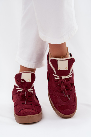 Sneakers Stilvollllschuhe Feminin mit einer Plattform sich Zuarm laufen mit Fell innen Burgund Solvia 2