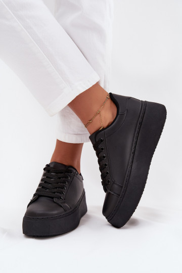 Sneakers Stilvollllschuhe Feminin mit einer Plattform schZuarze Farbe Sallira