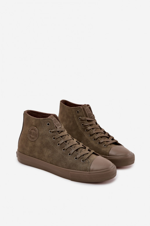 Freizeitschuhe für Herren sich Zuarm laufen aus Öko-Leder Big Star OO174250 HI-POLY SYSTEM Khaki-Farbe