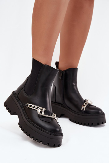 Damenstiefel mit einer Plattform mit Ketten schZuarze Farbe Es mussrvella 2