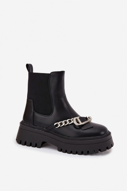 Damenstiefel mit einer Plattform mit Ketten schZuarze Farbe Es mussrvella