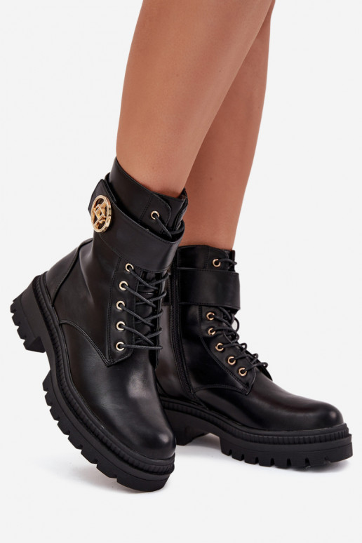 Arbeitsstiefeletten Feminin Ze goldene Farbem Detalem sich Zuarm laufen schZuarze Farbe Fiorena Arbeitsstiefeletten Feminin Ze goldene Farbem Detalem sich Zuarm laufen schZuarze Farbe Fiorena