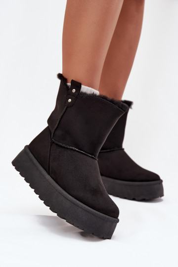 Feminin Schneestiefel mit einer Plattform mit Pelzmantel schZuarze Farbe Evelira 2
