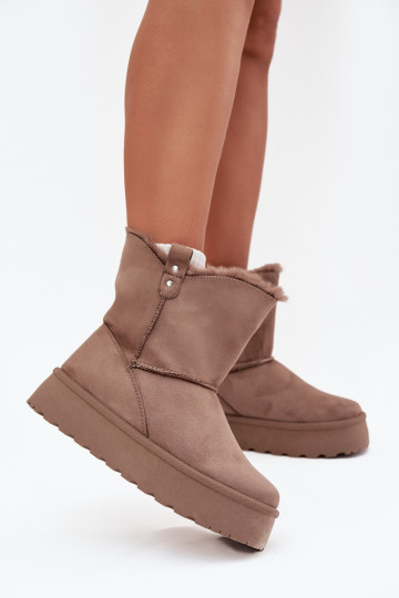 Feminin Schneestiefel mit einer Plattform mit Pelzmantel Beige Evelira