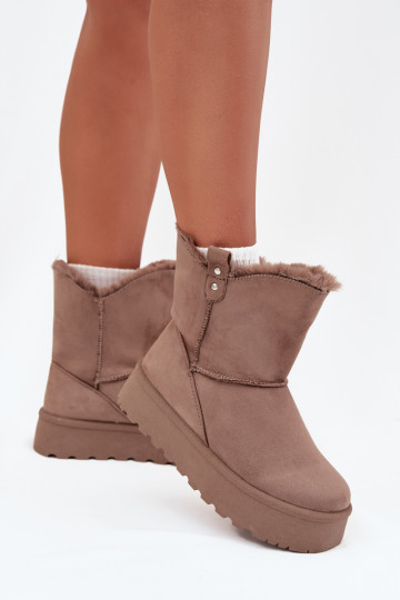 Feminin Schneestiefel mit einer Plattform mit Pelzmantel Beige Evelira 2
