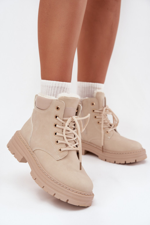 Schuhe Feminin sich Zuarm laufen mit Fell innen Zum Schloss elfenbeinfarbe Tharika