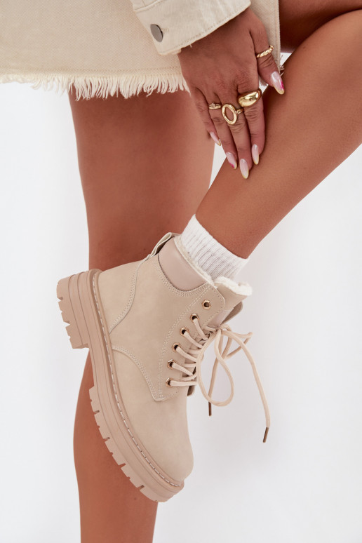 Schuhe Feminin sich Zuarm laufen mit Fell innen Zum Schloss elfenbeinfarbe Tharika